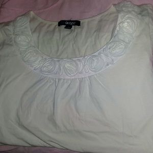 White Rossete Rose Roses Short sleeve Top Blouse